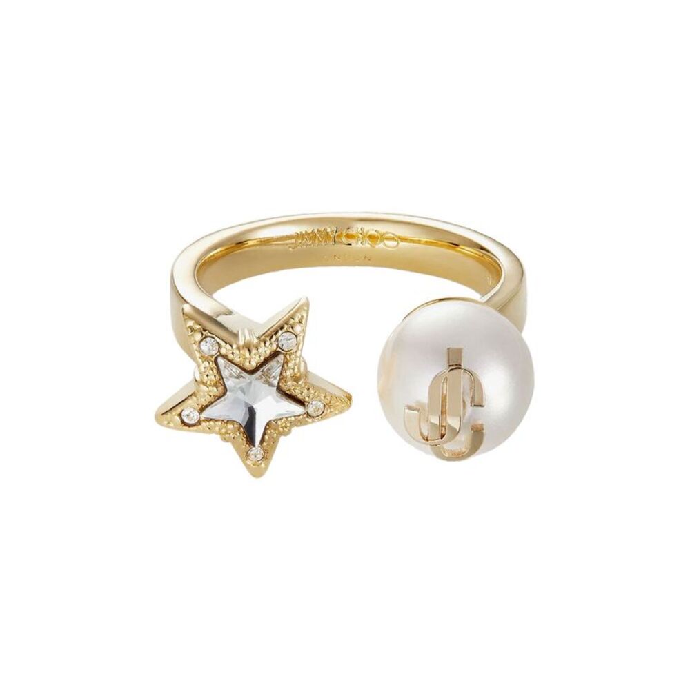 Gold-Finish Metal Ring With Crystal Star And Pearl Women